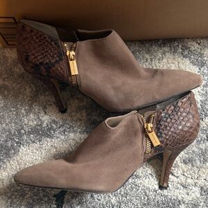 MICHAEL Michael Kors Taupe Heeled Boots with Snake Print